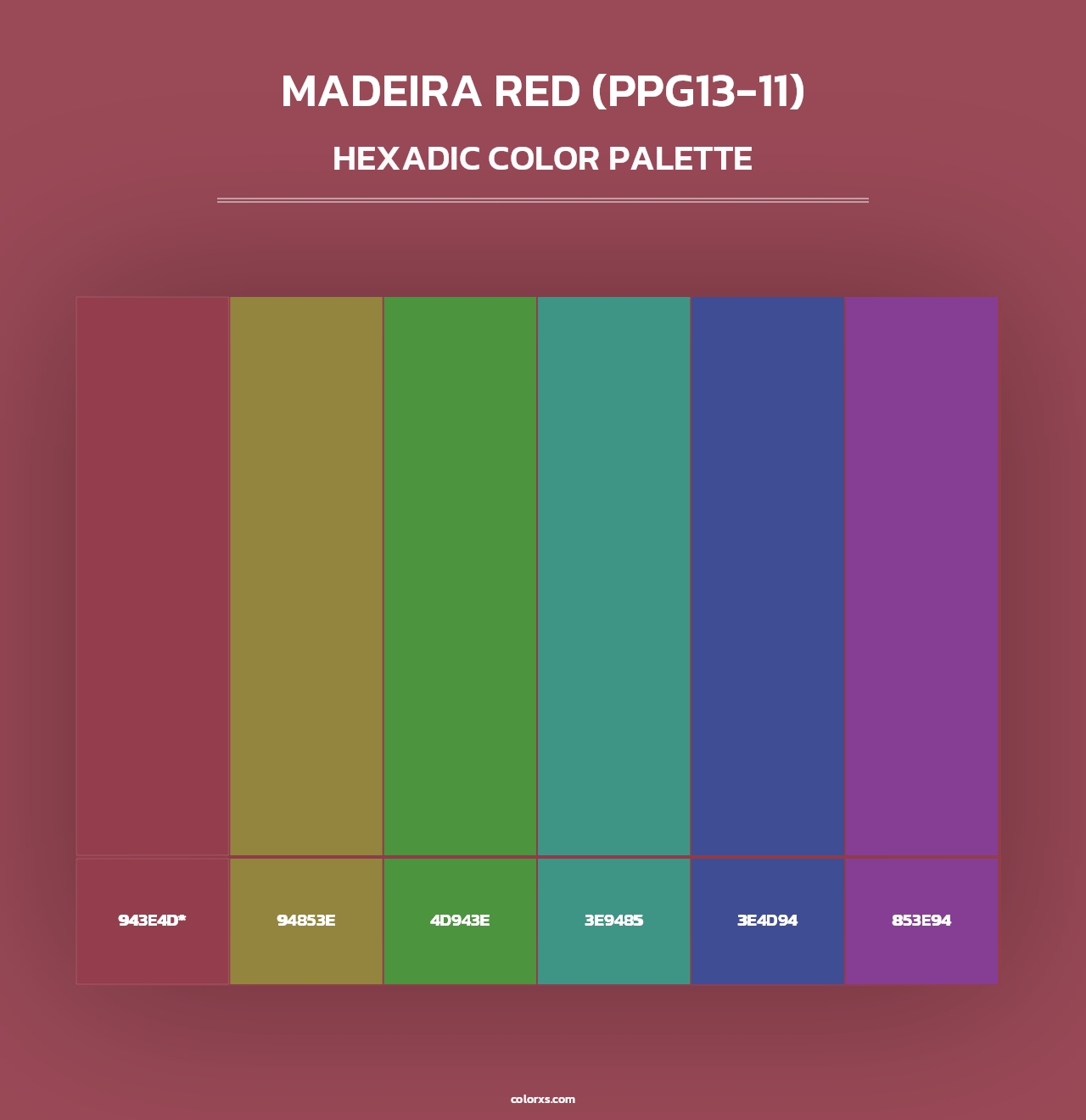 Madeira Red (PPG13-11) - Hexadic Color Palette