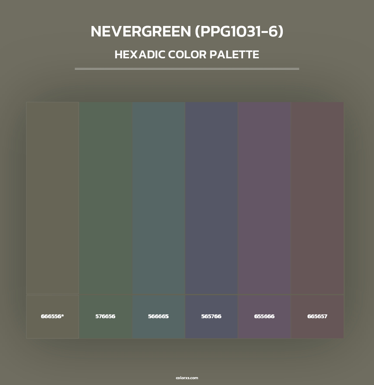 Nevergreen (PPG1031-6) - Hexadic Color Palette