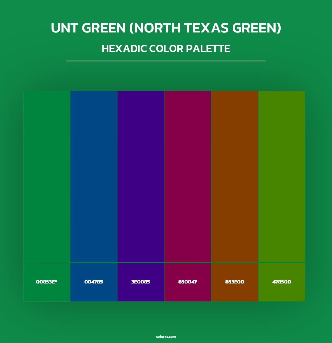 UNT Green (North Texas Green) - Hexadic Color Palette
