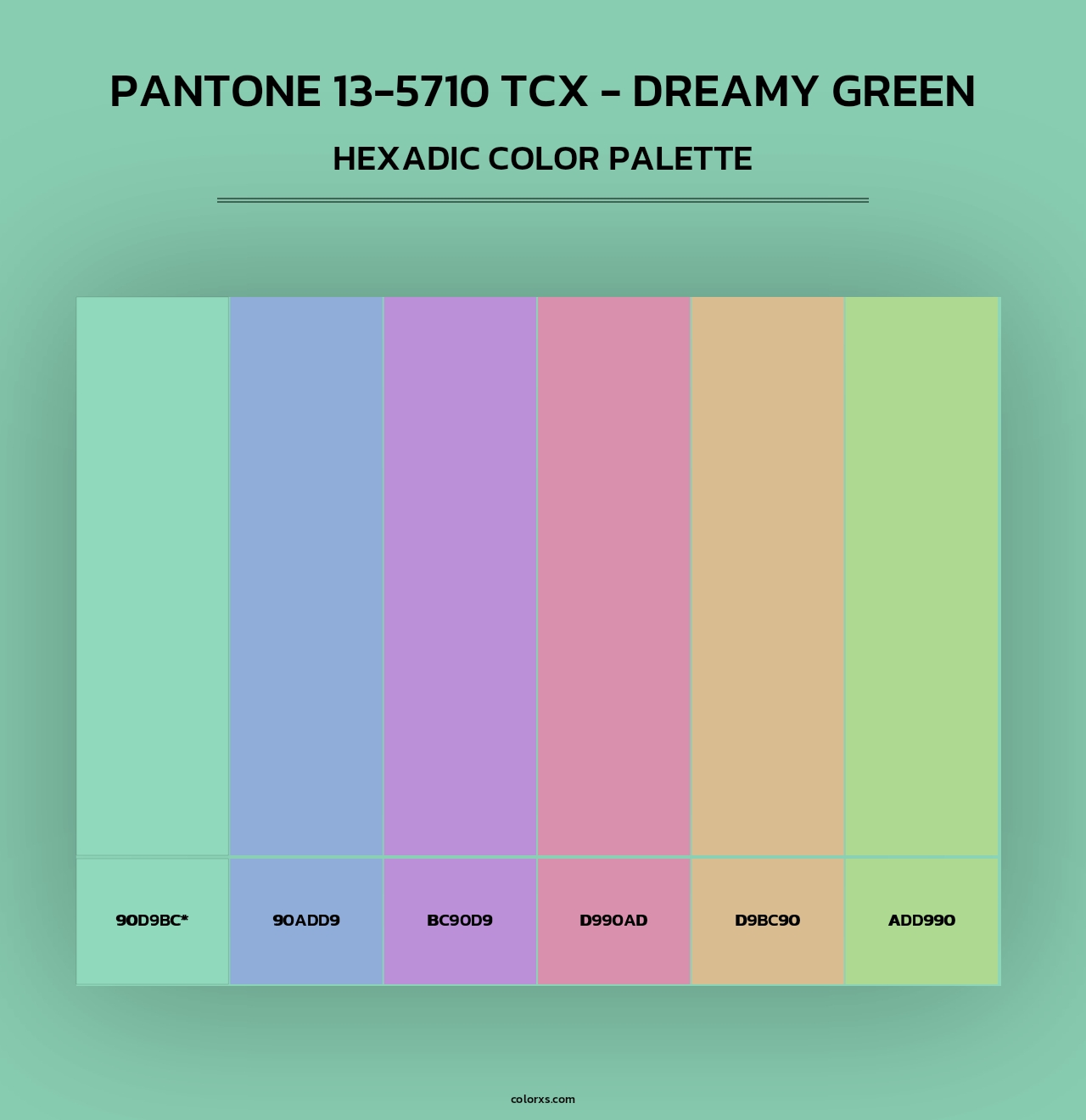 PANTONE 13-5710 TCX - Dreamy Green - Hexadic Color Palette