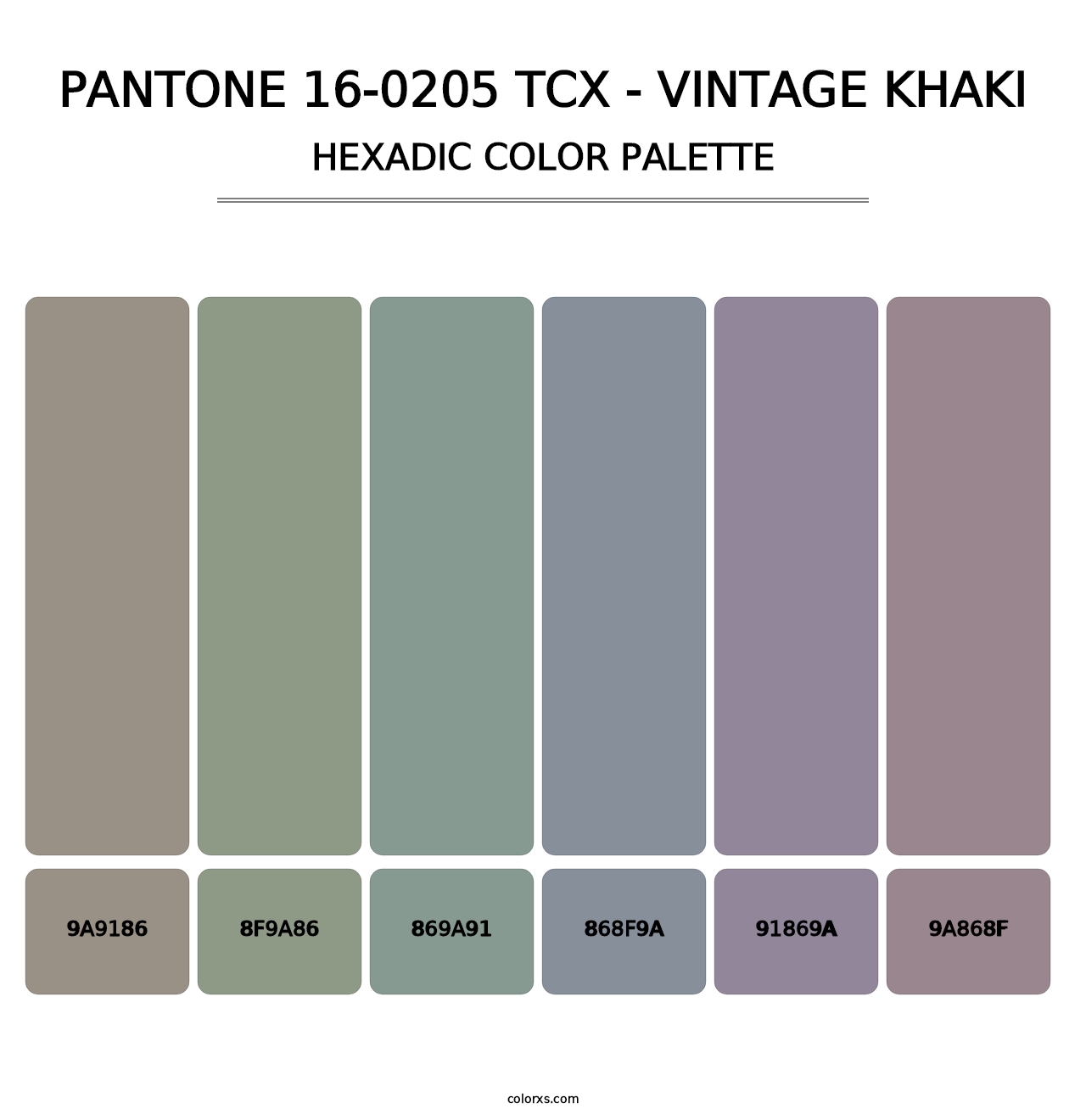 PANTONE 16-0205 TCX - Vintage Khaki - Hexadic Color Palette