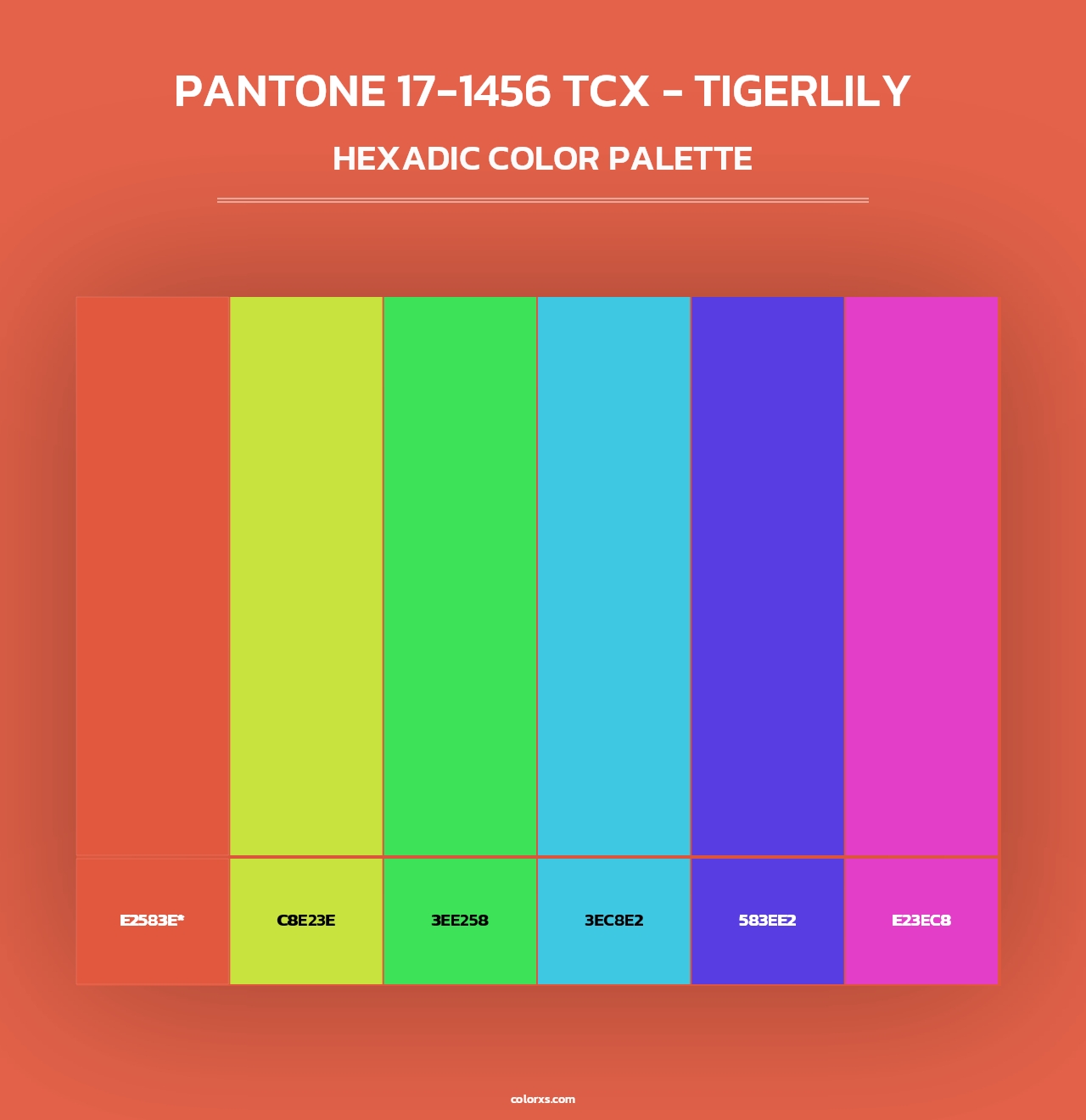 PANTONE 17-1456 TCX - Tigerlily - Hexadic Color Palette