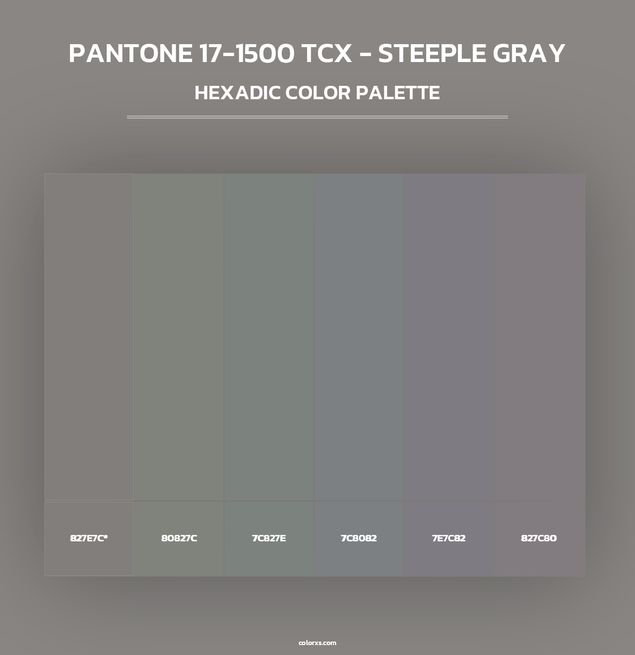 PANTONE 17-1500 TCX - Steeple Gray - Hexadic Color Palette