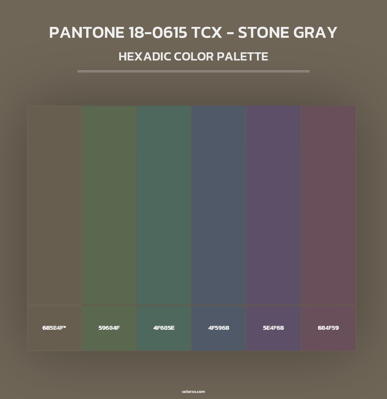 PANTONE 18-0615 TCX - Stone Gray - Hexadic Color Palette