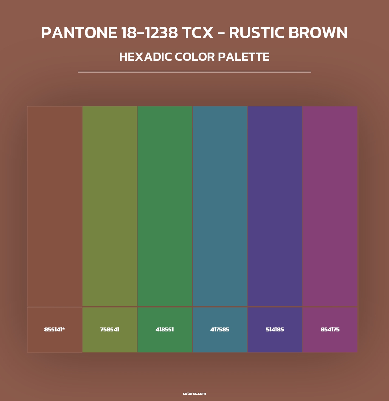 PANTONE 18-1238 TCX - Rustic Brown - Hexadic Color Palette