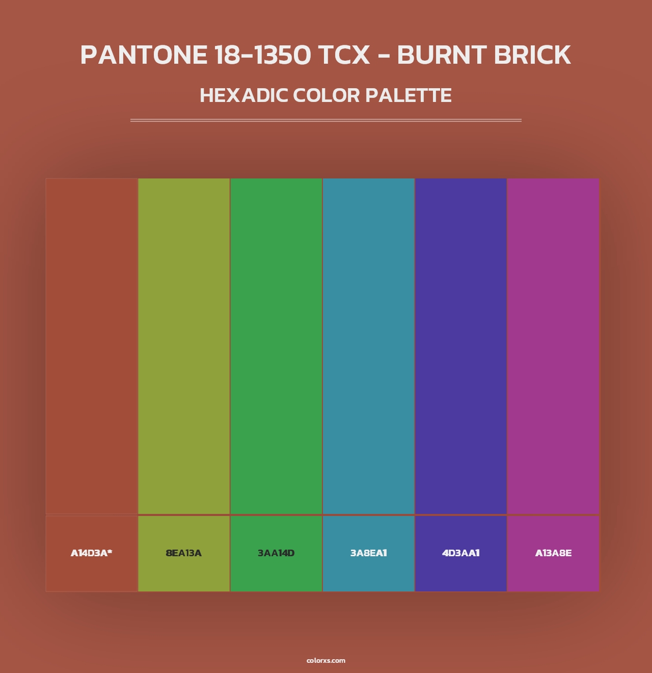 PANTONE 18-1350 TCX - Burnt Brick - Hexadic Color Palette