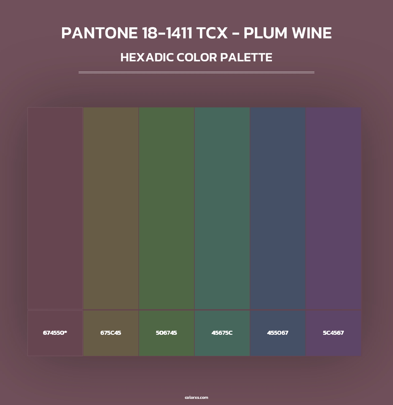 PANTONE 18-1411 TCX - Plum Wine - Hexadic Color Palette