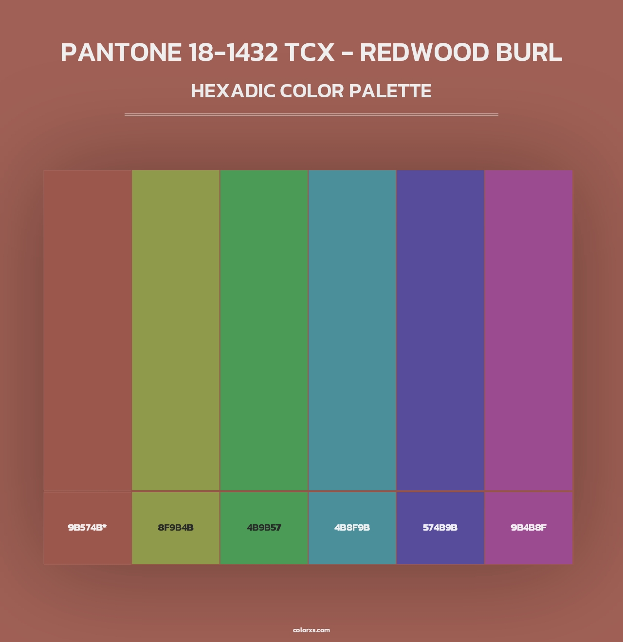 PANTONE 18-1432 TCX - Redwood Burl - Hexadic Color Palette