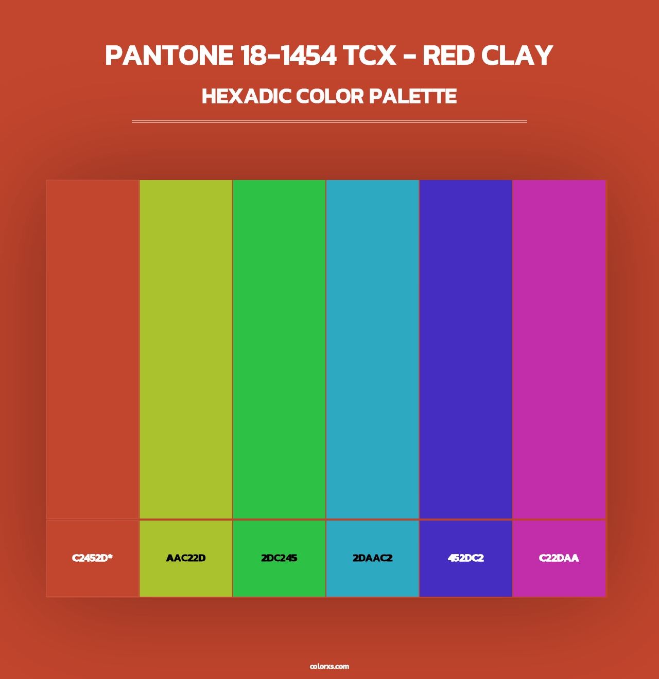 PANTONE 18-1454 TCX - Red Clay - Hexadic Color Palette