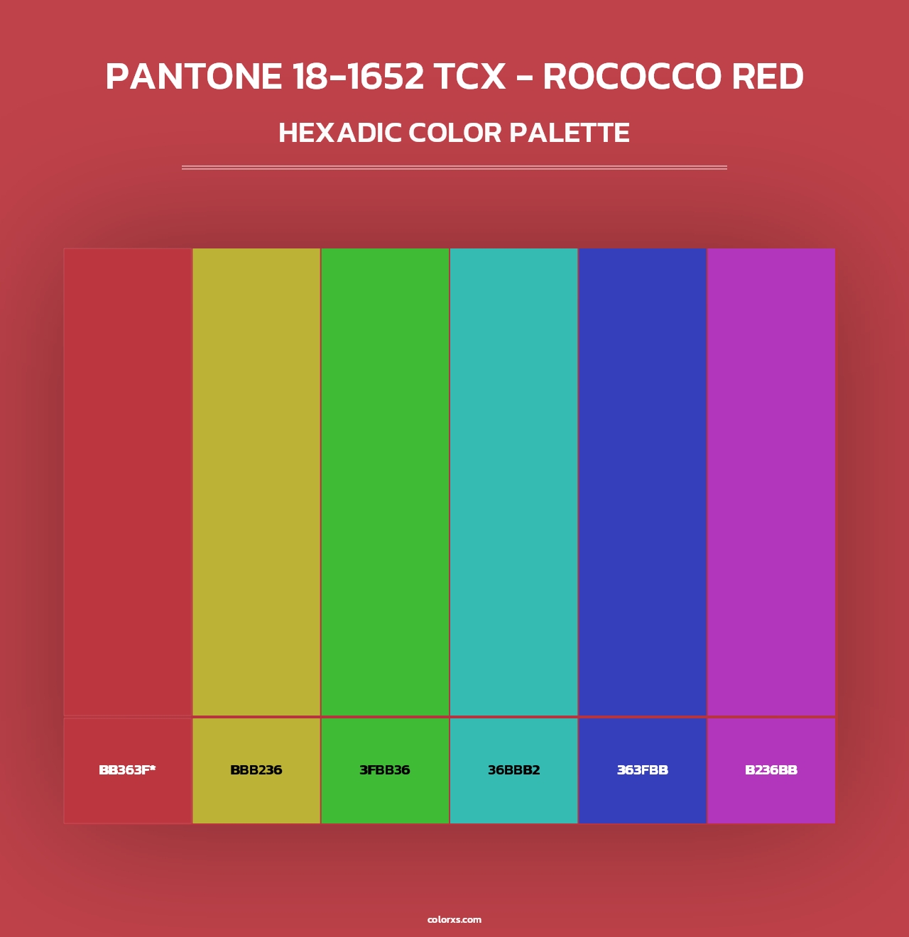 PANTONE 18-1652 TCX - Rococco Red - Hexadic Color Palette