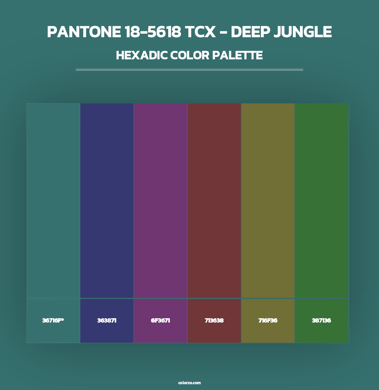 PANTONE 18-5618 TCX - Deep Jungle - Hexadic Color Palette