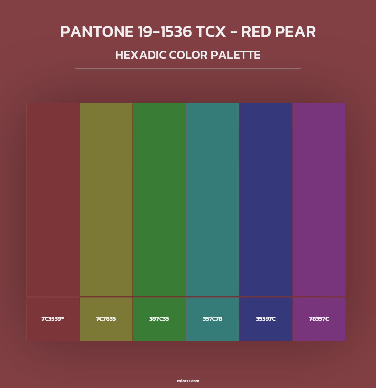 PANTONE 19-1536 TCX - Red Pear - Hexadic Color Palette