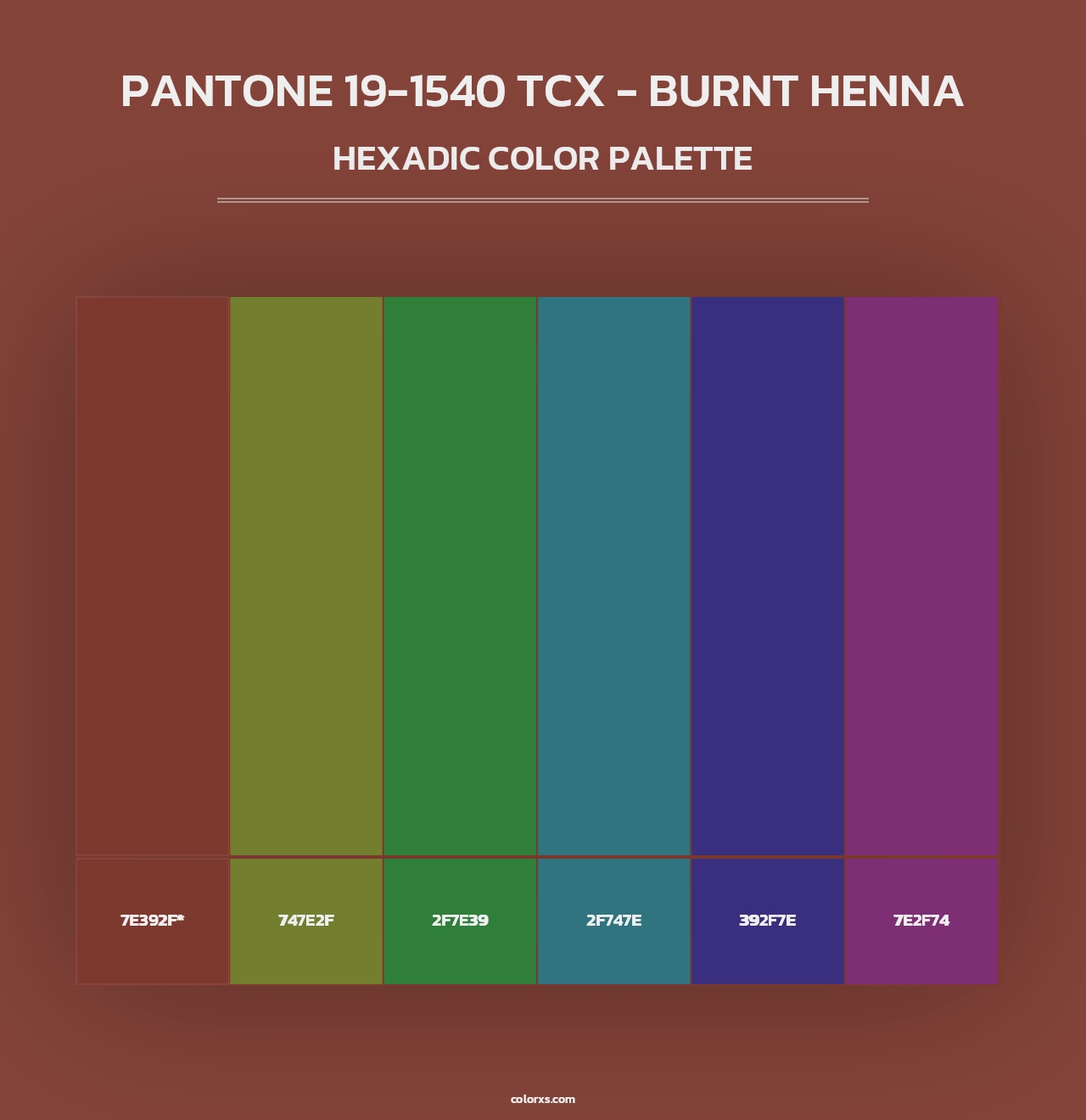 PANTONE 19-1540 TCX - Burnt Henna - Hexadic Color Palette