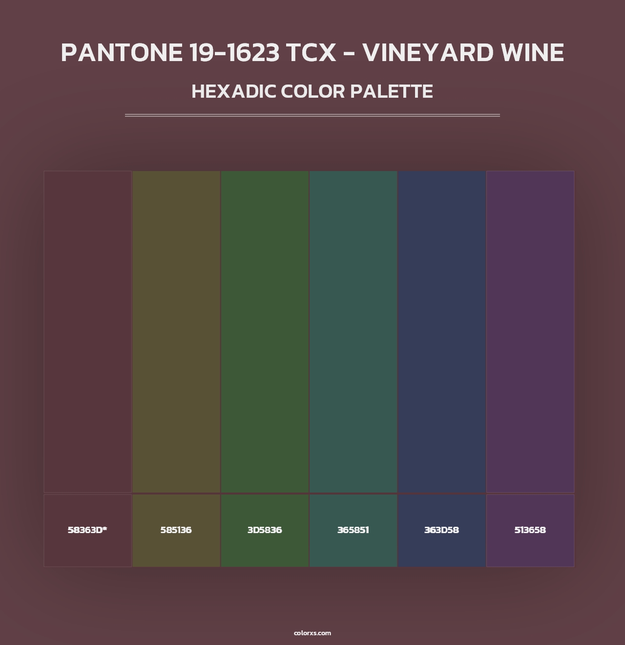 PANTONE 19-1623 TCX - Vineyard Wine - Hexadic Color Palette