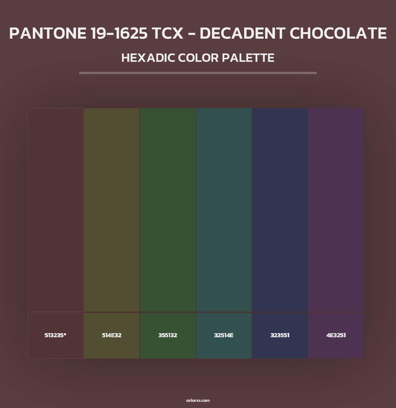 PANTONE 19-1625 TCX - Decadent Chocolate - Hexadic Color Palette