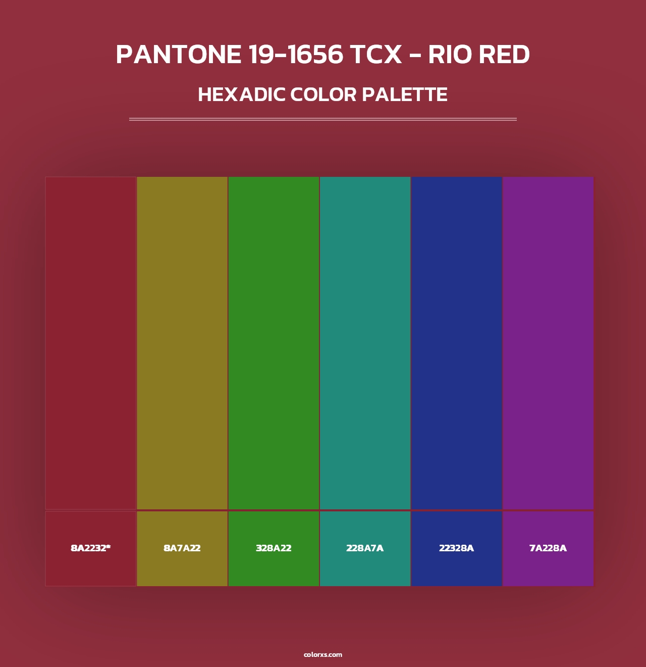 PANTONE 19-1656 TCX - Rio Red - Hexadic Color Palette
