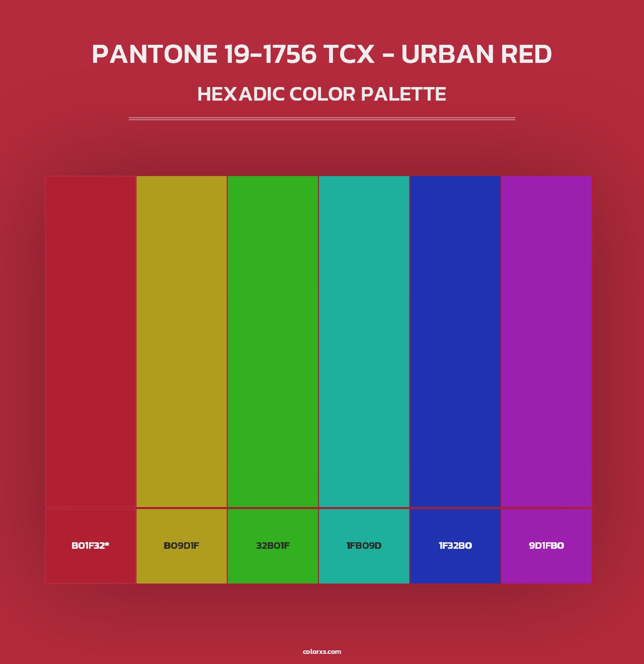 PANTONE 19-1756 TCX - Urban Red - Hexadic Color Palette