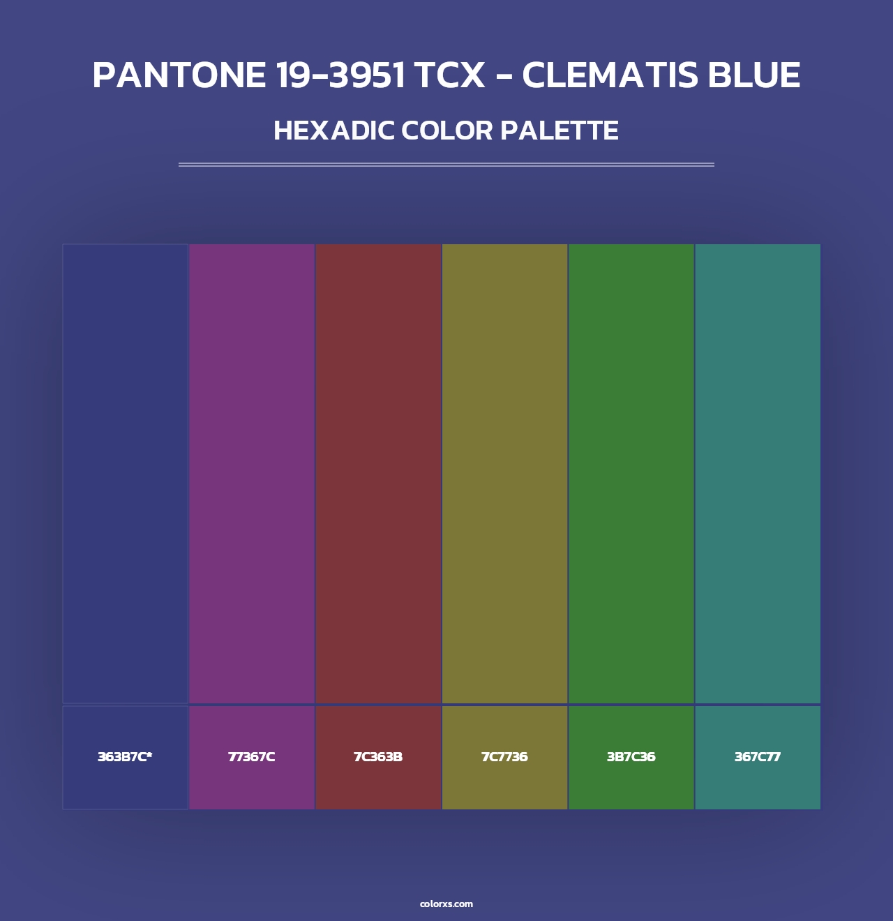 PANTONE 19-3951 TCX - Clematis Blue - Hexadic Color Palette
