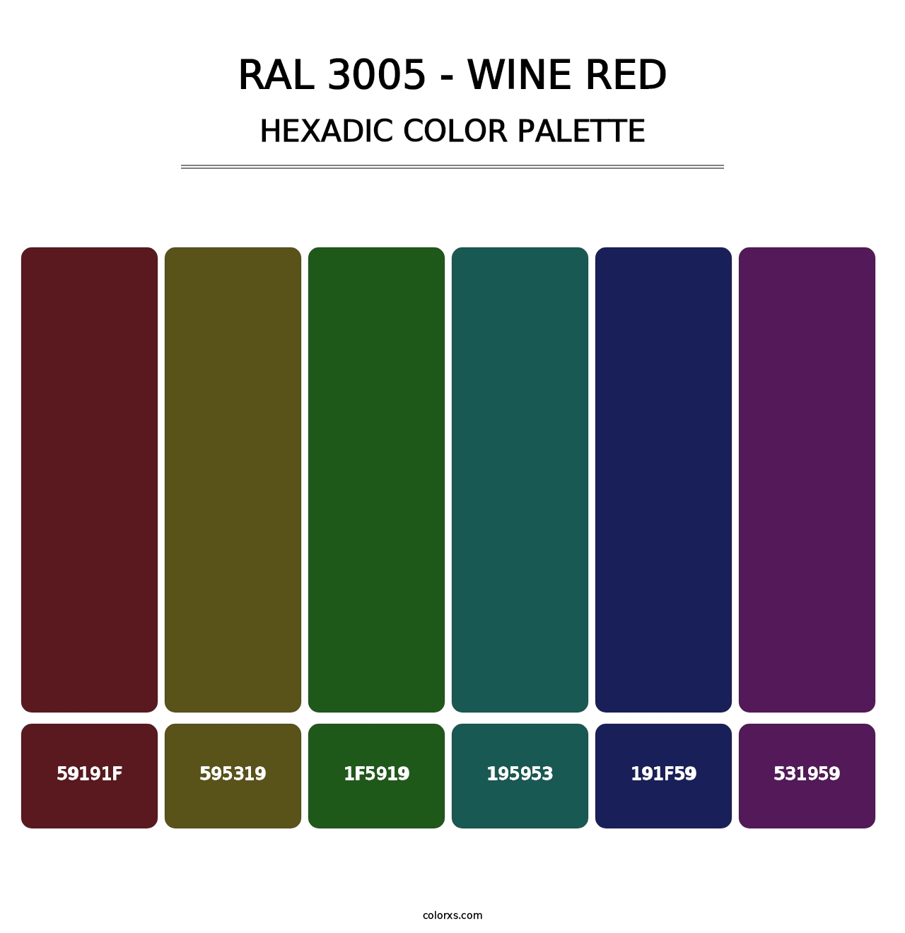 RAL 3005 - Wine Red - Hexadic Color Palette