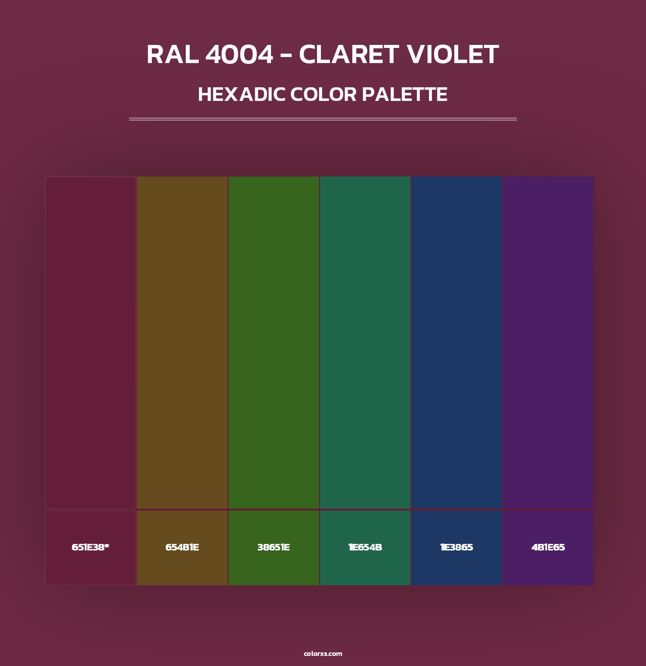 RAL 4004 - Claret Violet - Hexadic Color Palette