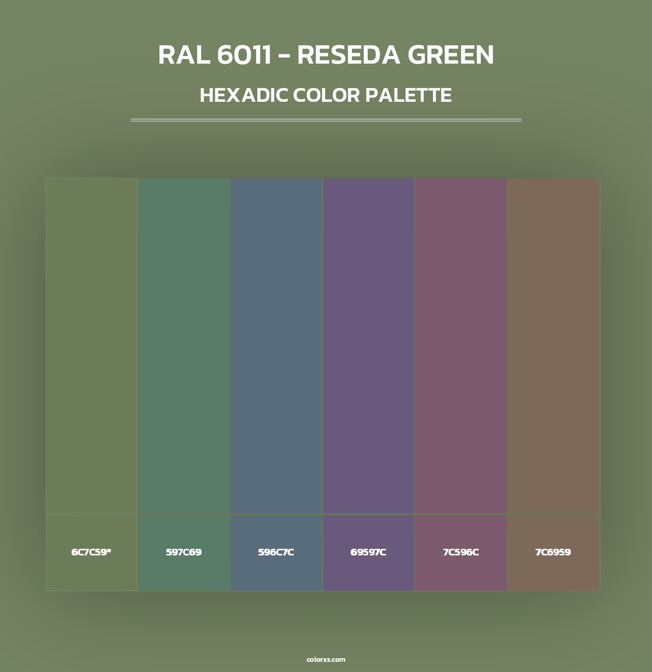 RAL 6011 - Reseda Green - Hexadic Color Palette
