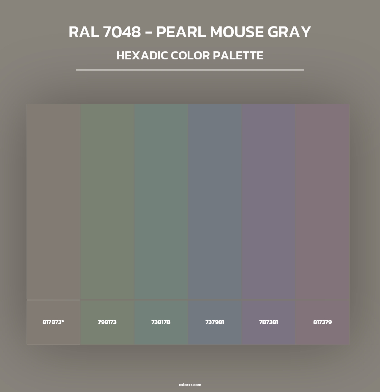 RAL 7048 - Pearl Mouse Gray - Hexadic Color Palette
