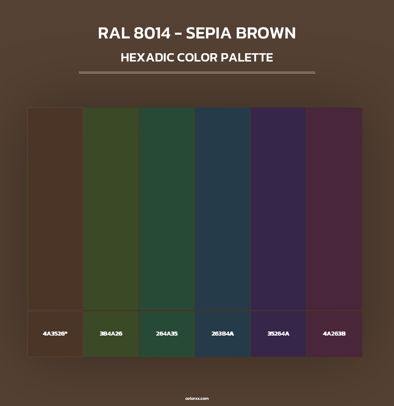 RAL 8014 - Sepia Brown - Hexadic Color Palette