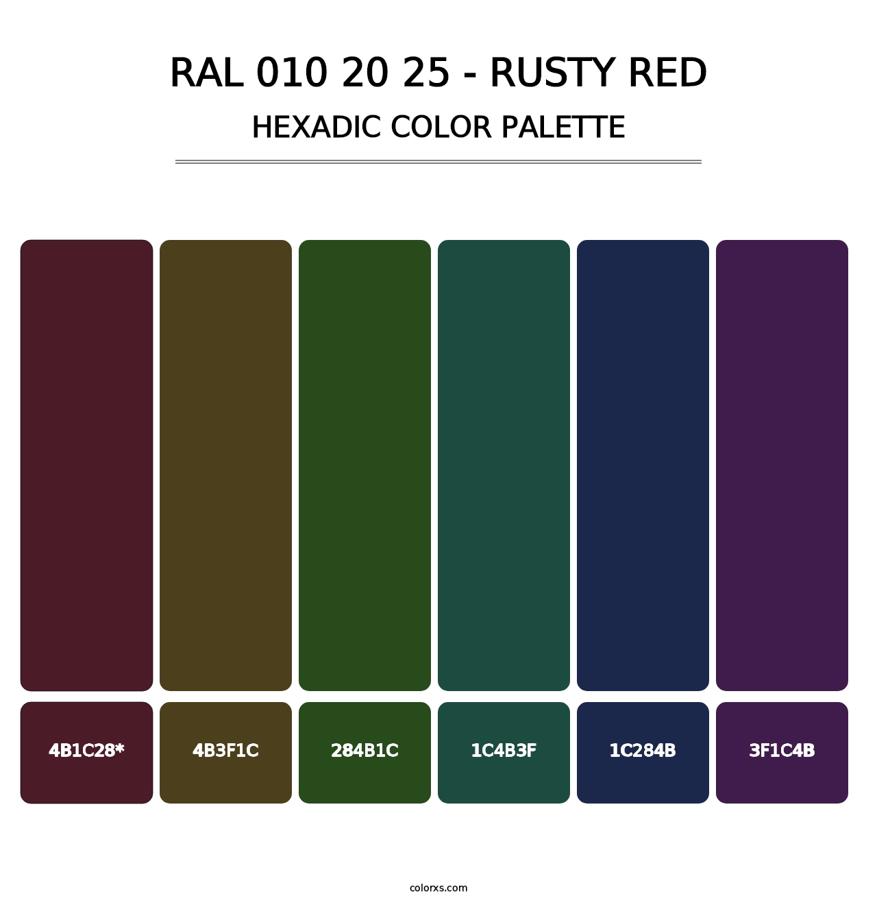 RAL 010 20 25 - Rusty Red - Hexadic Color Palette