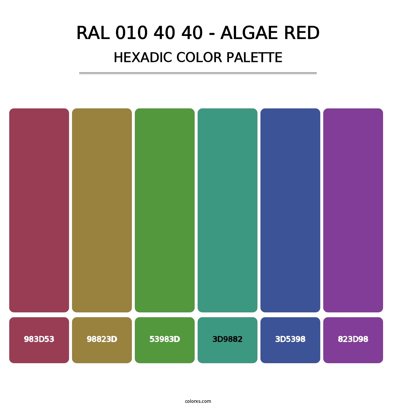 RAL 010 40 40 - Algae Red - Hexadic Color Palette
