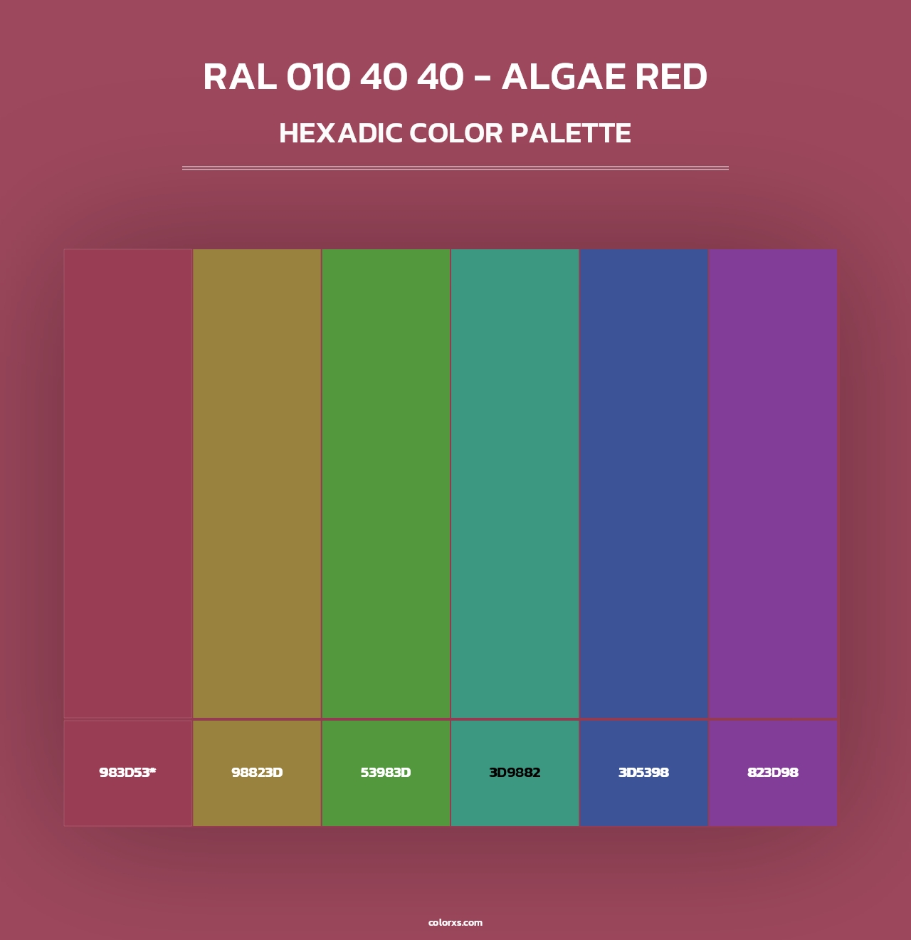 RAL 010 40 40 - Algae Red - Hexadic Color Palette