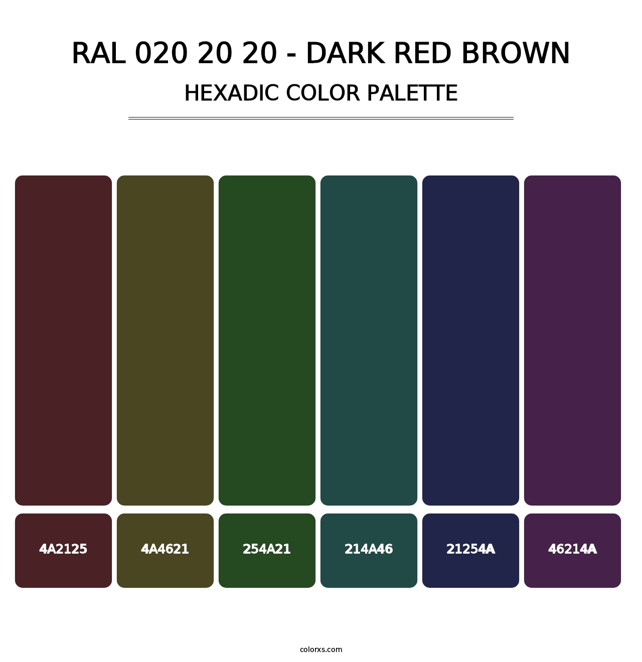 RAL 020 20 20 - Dark Red Brown - Hexadic Color Palette
