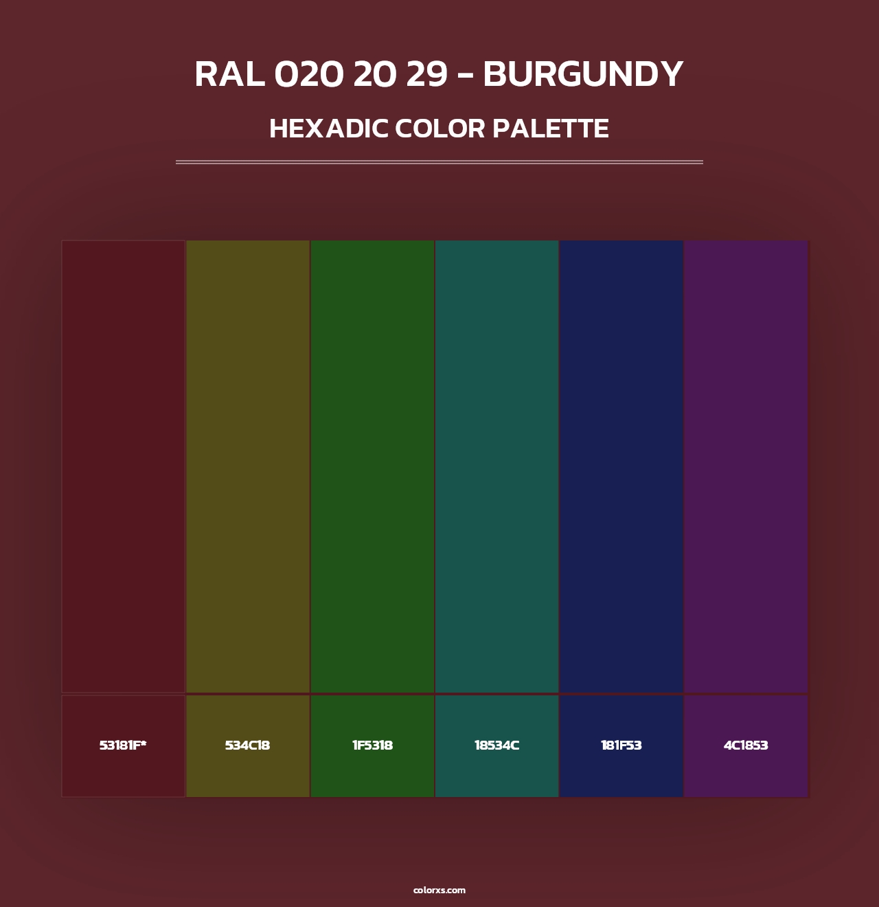 RAL 020 20 29 - Burgundy - Hexadic Color Palette
