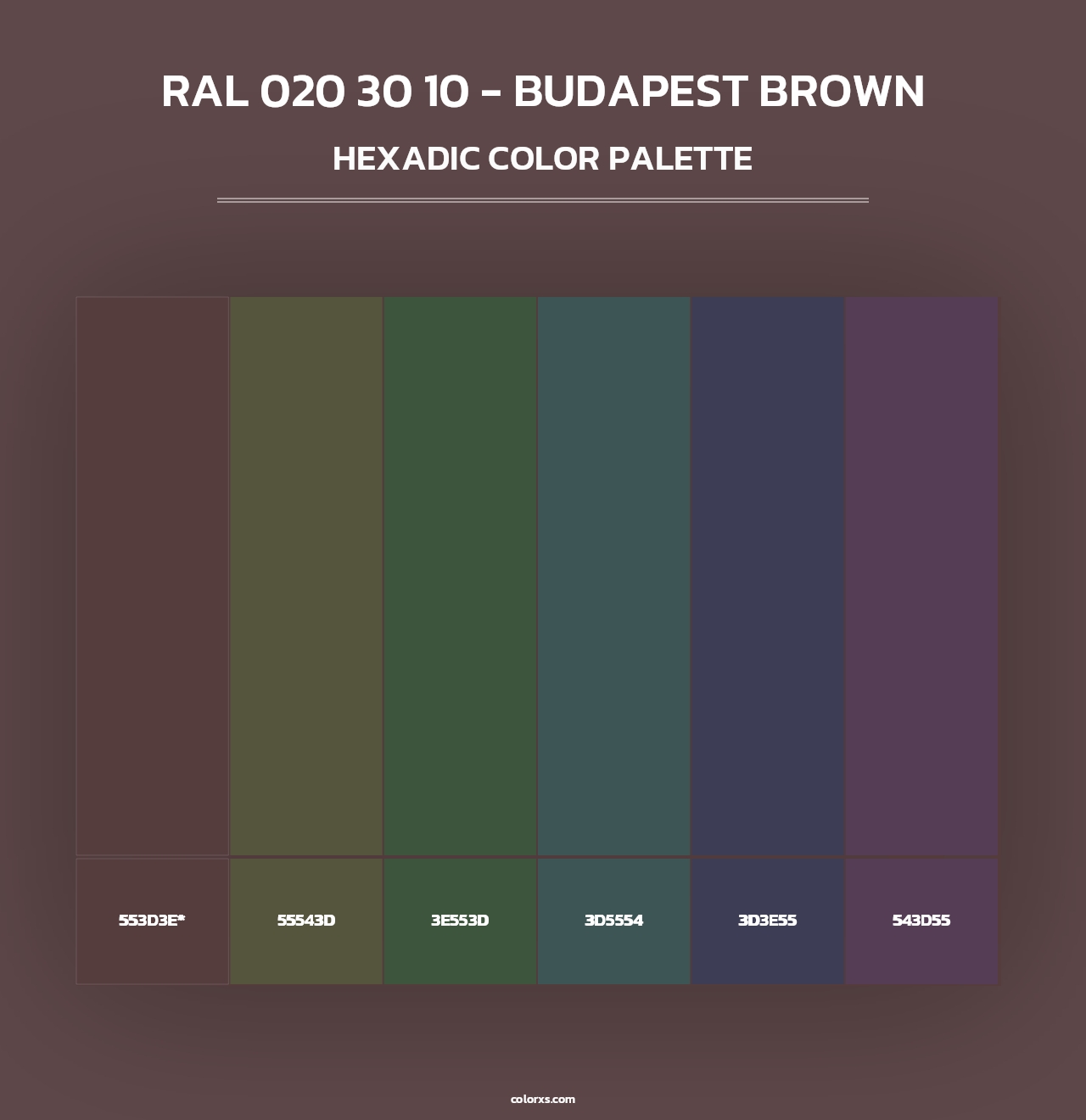 RAL 020 30 10 - Budapest Brown - Hexadic Color Palette