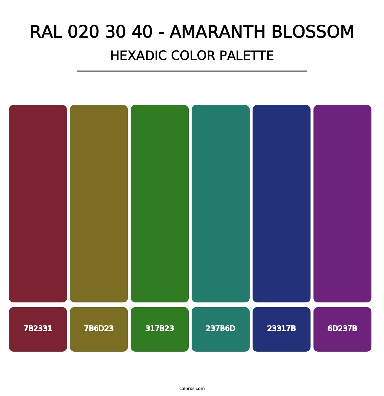 RAL 020 30 40 - Amaranth Blossom - Hexadic Color Palette