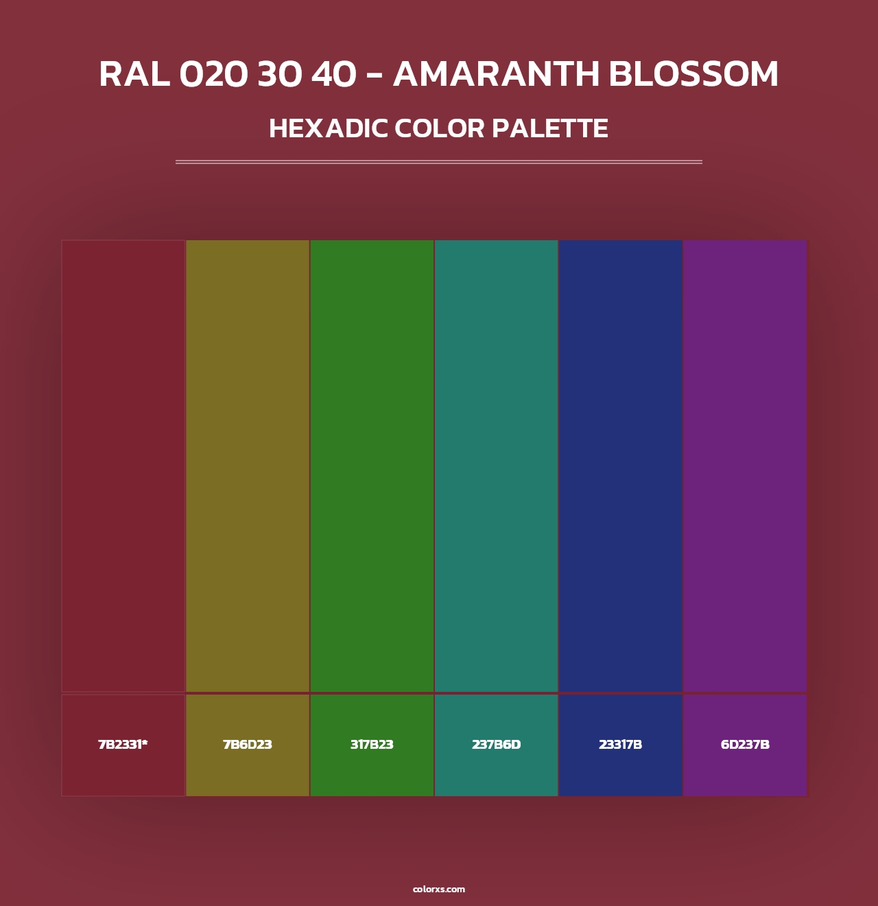 RAL 020 30 40 - Amaranth Blossom - Hexadic Color Palette