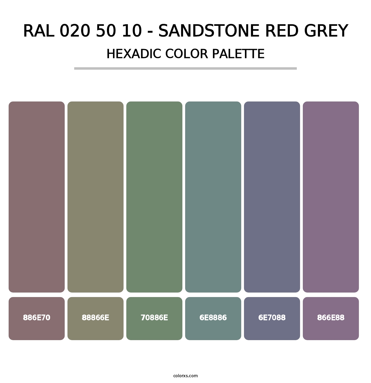 RAL 020 50 10 - Sandstone Red Grey - Hexadic Color Palette