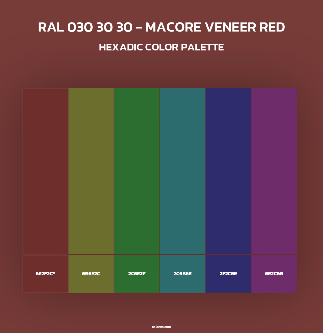 RAL 030 30 30 - Macore Veneer Red - Hexadic Color Palette