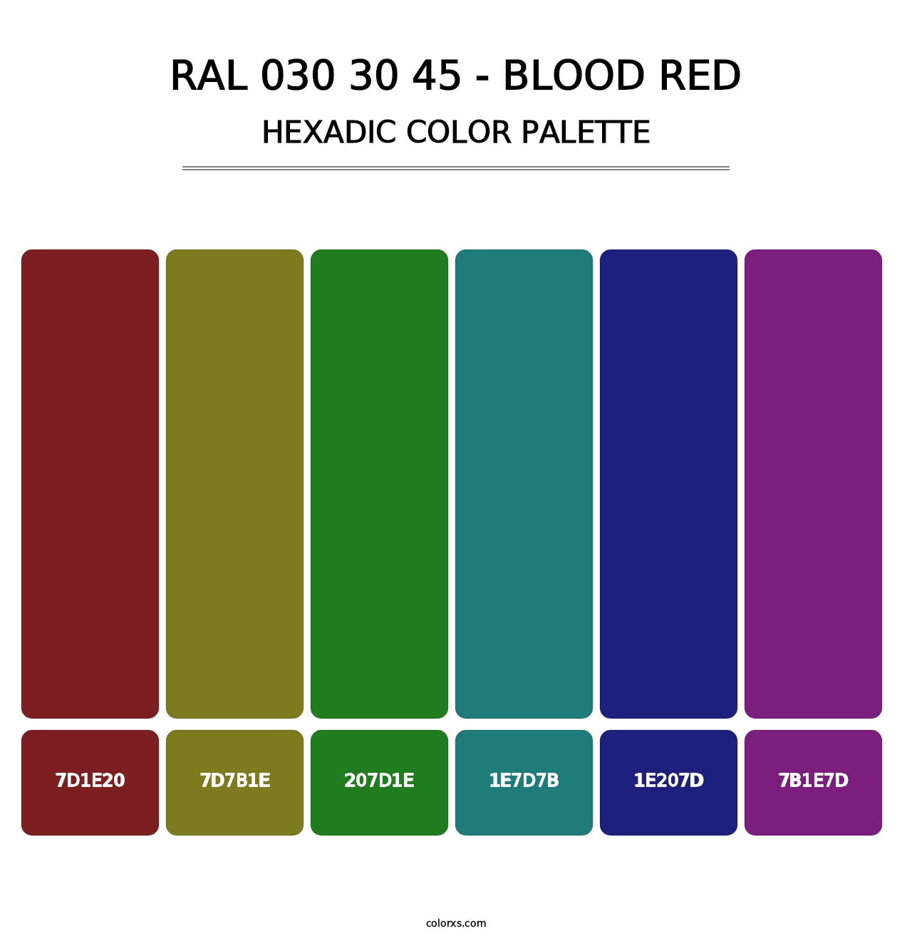 RAL 030 30 45 - Blood Red - Hexadic Color Palette