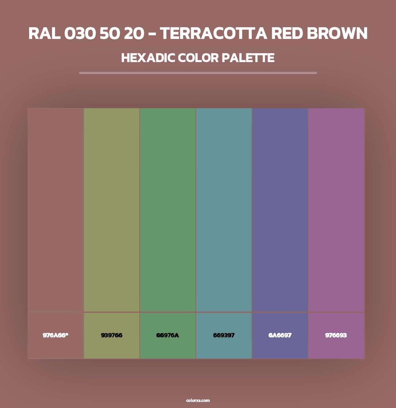 RAL 030 50 20 - Terracotta Red Brown - Hexadic Color Palette