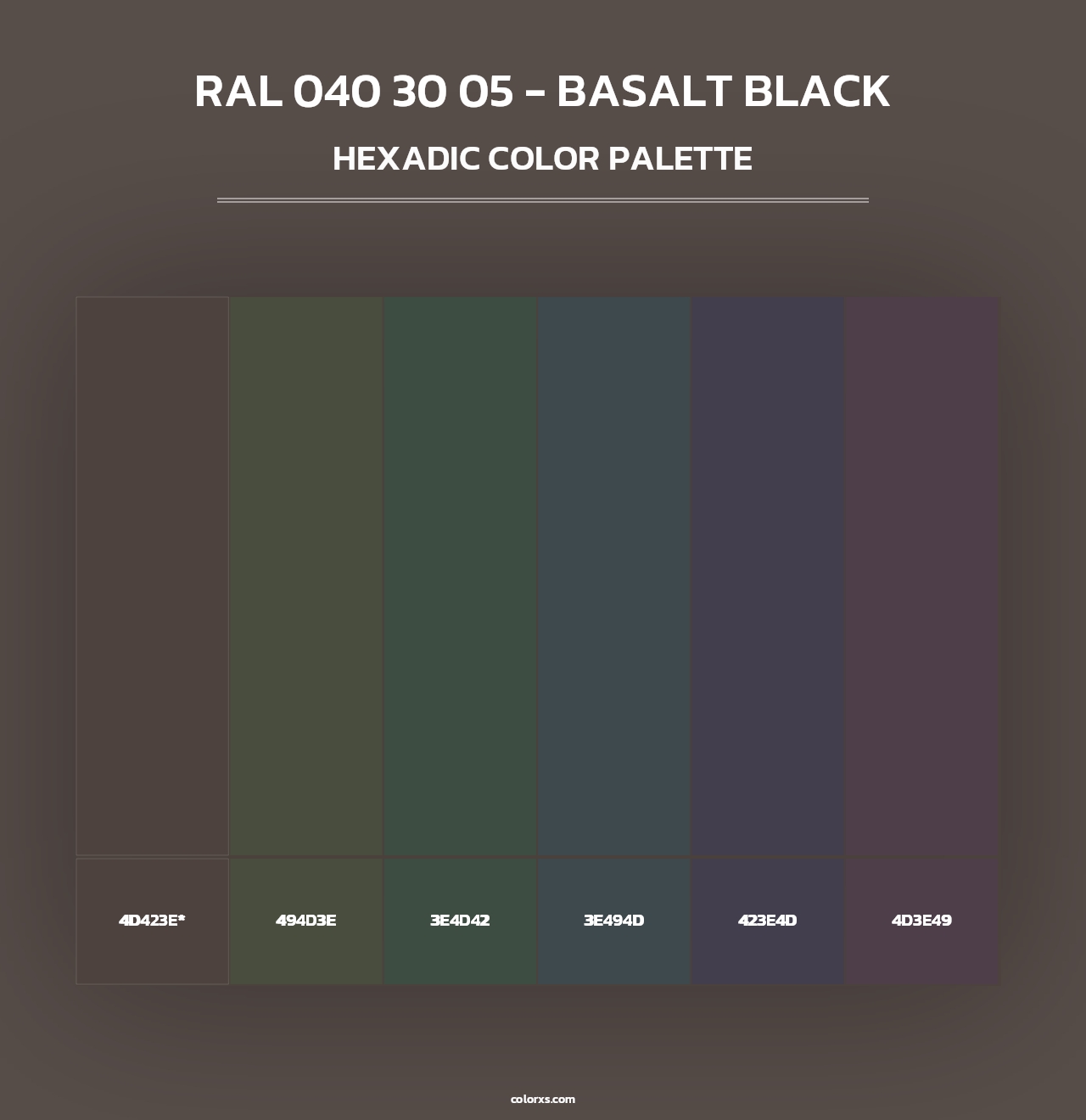 RAL 040 30 05 - Basalt Black - Hexadic Color Palette
