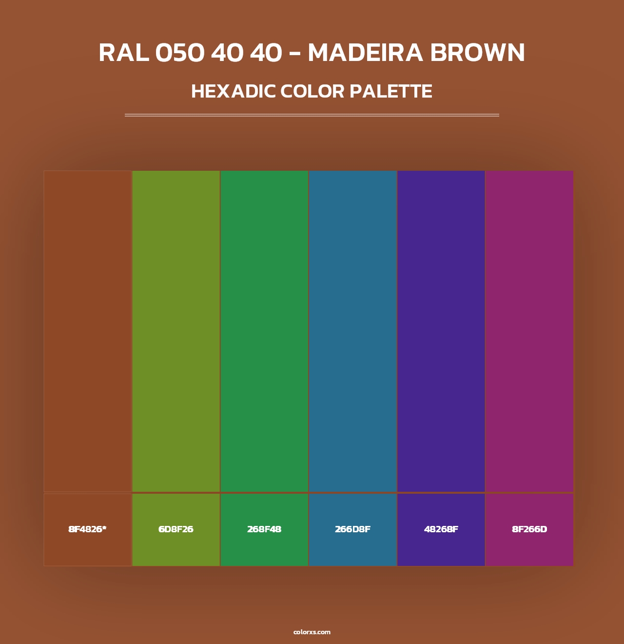 RAL 050 40 40 - Madeira Brown - Hexadic Color Palette