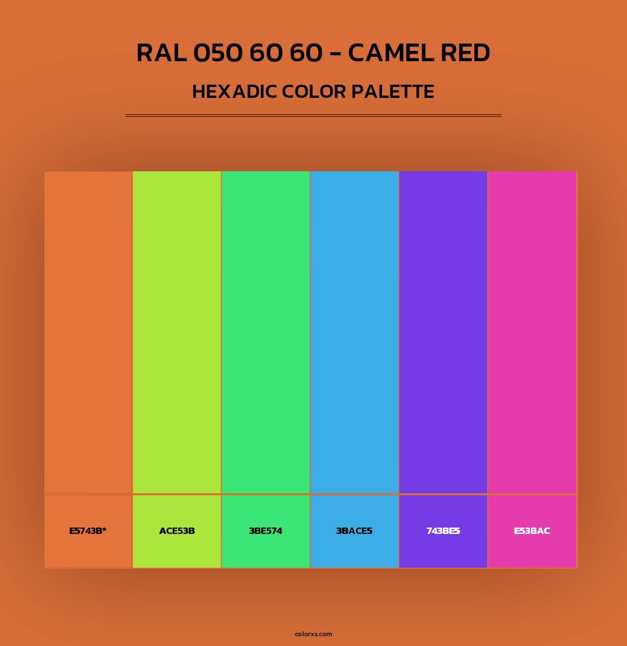 RAL 050 60 60 - Camel Red - Hexadic Color Palette