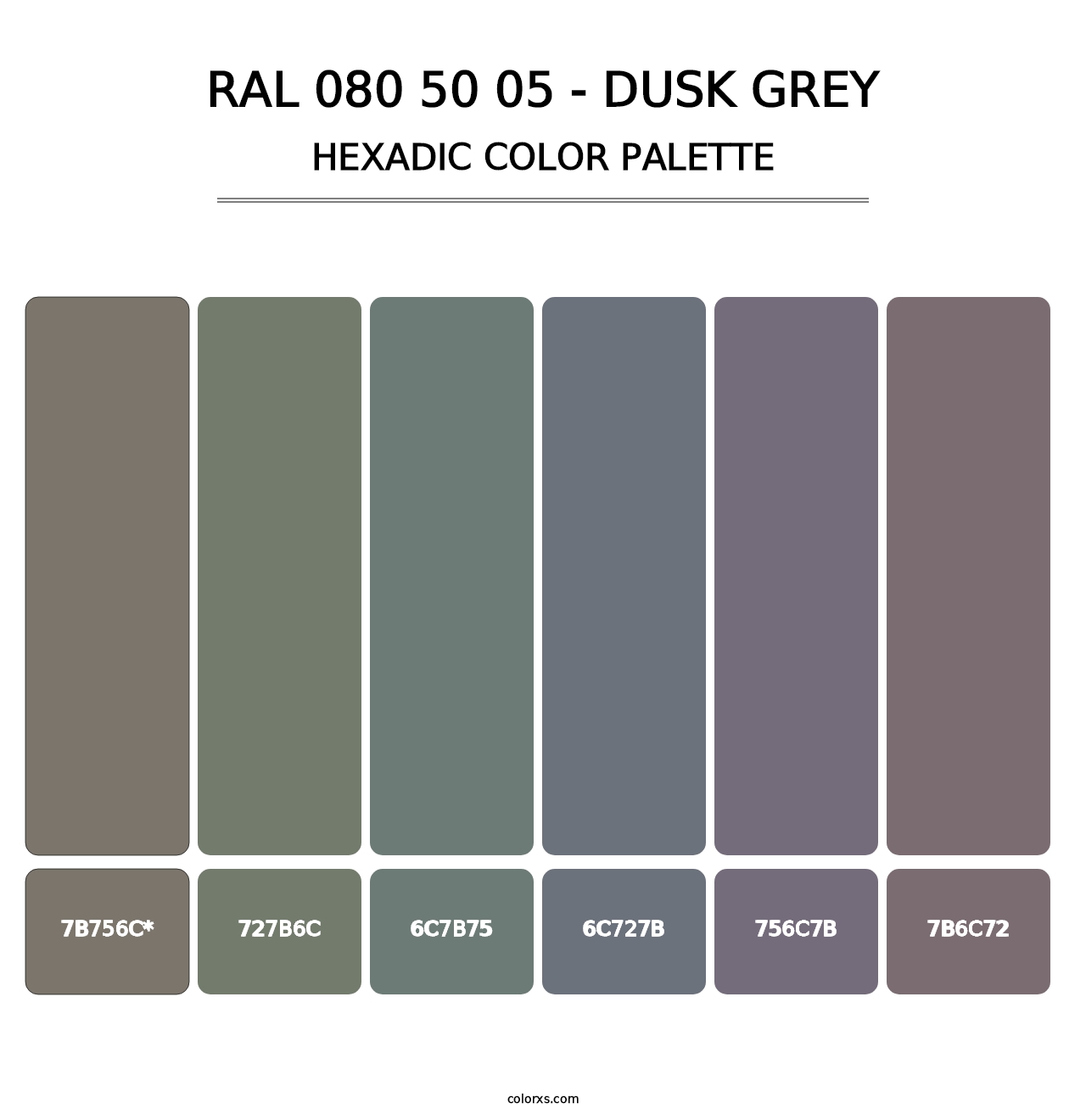 RAL 080 50 05 - Dusk Grey - Hexadic Color Palette