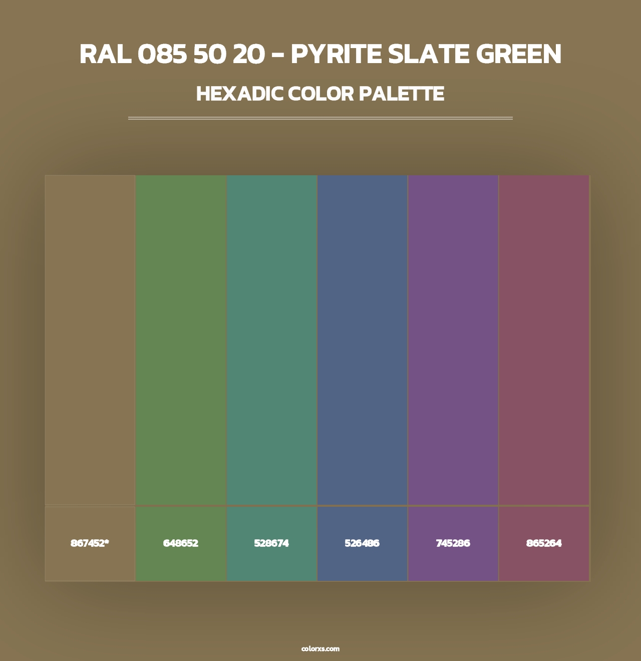 RAL 085 50 20 - Pyrite Slate Green - Hexadic Color Palette