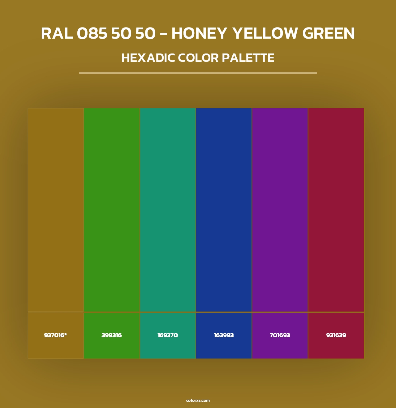 RAL 085 50 50 - Honey Yellow Green - Hexadic Color Palette