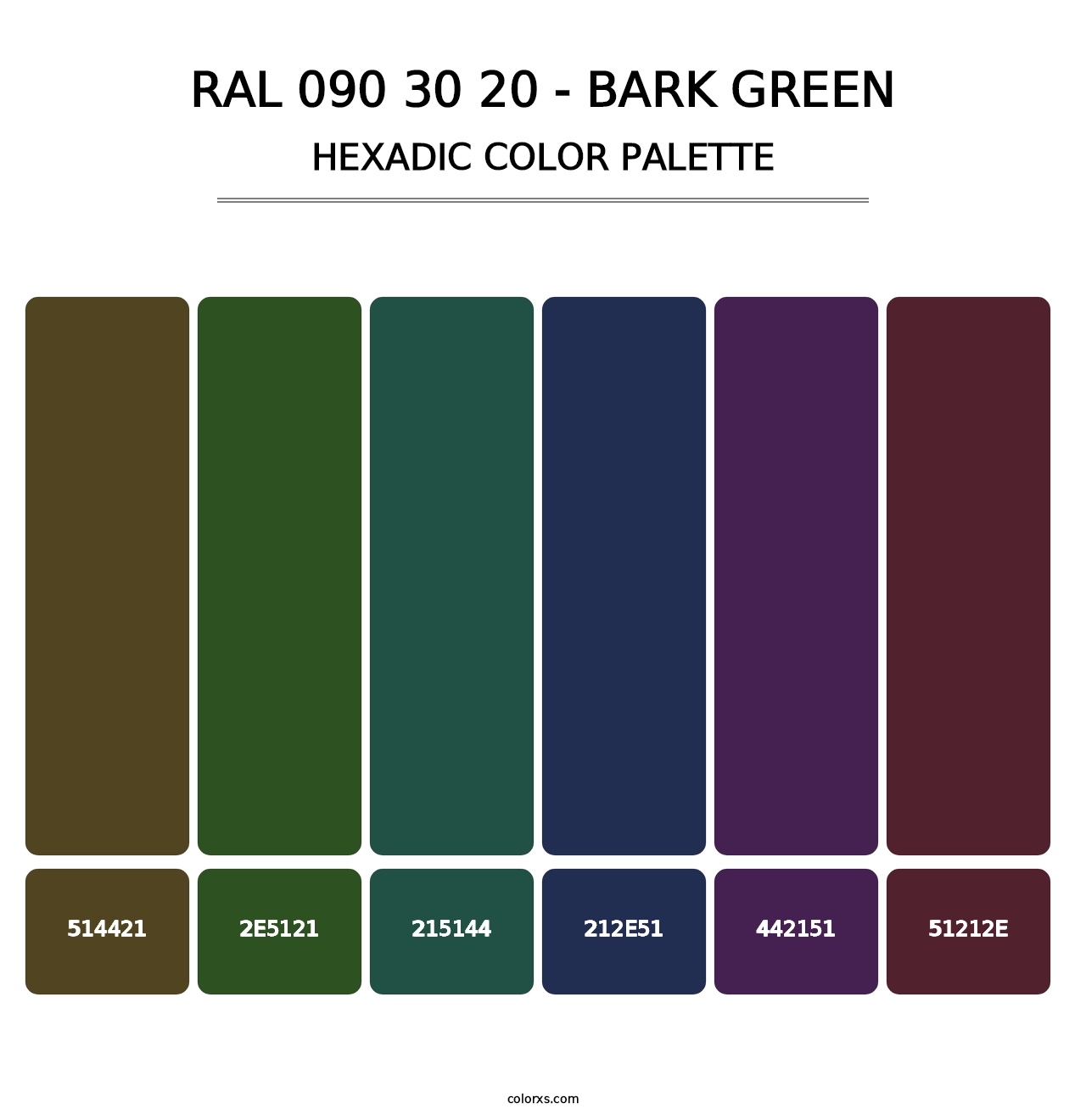 RAL 090 30 20 - Bark Green - Hexadic Color Palette