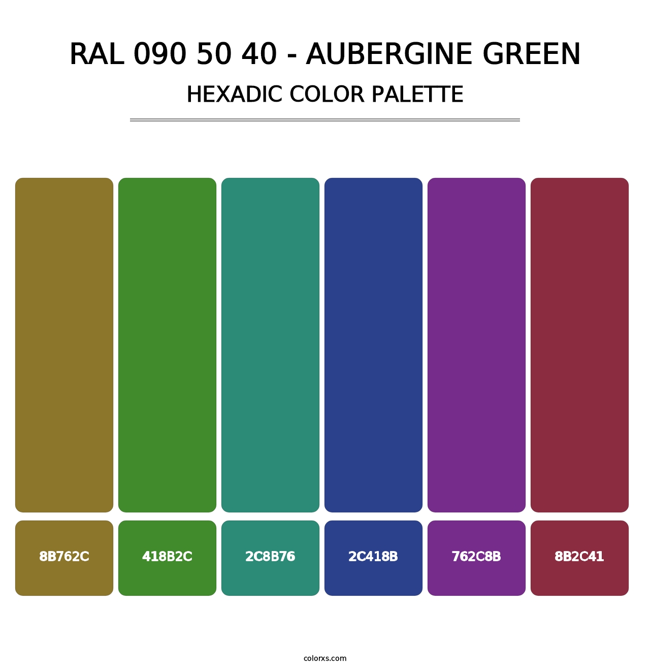RAL 090 50 40 - Aubergine Green - Hexadic Color Palette