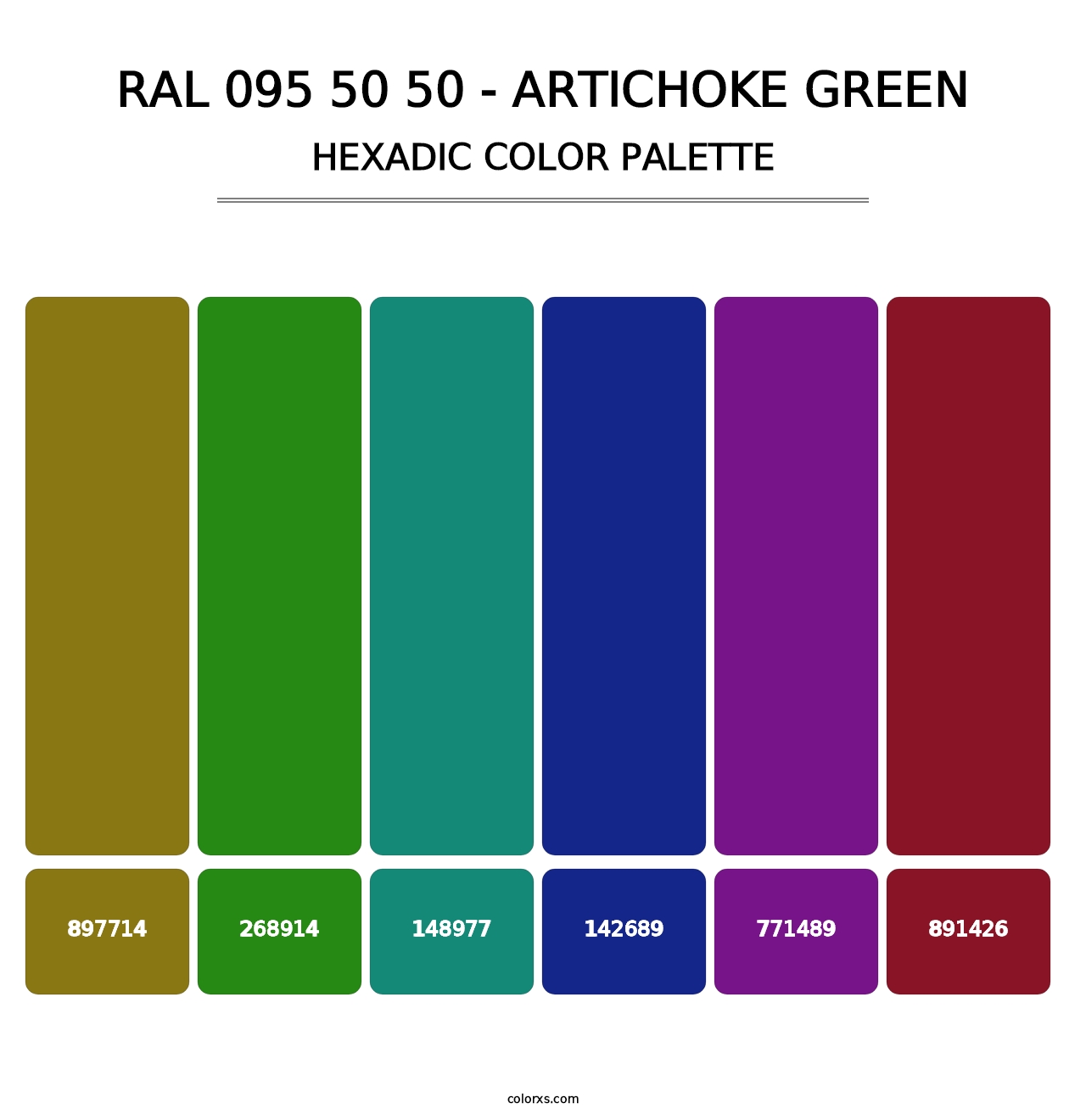 RAL 095 50 50 - Artichoke Green - Hexadic Color Palette