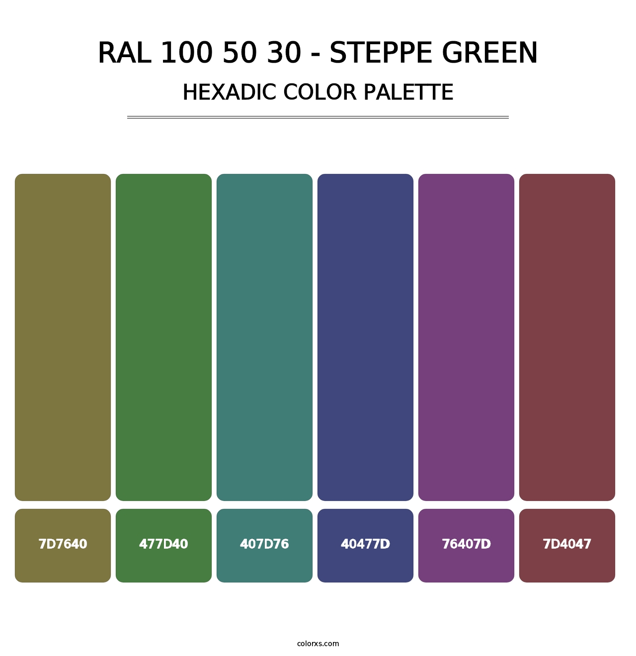 RAL 100 50 30 - Steppe Green - Hexadic Color Palette