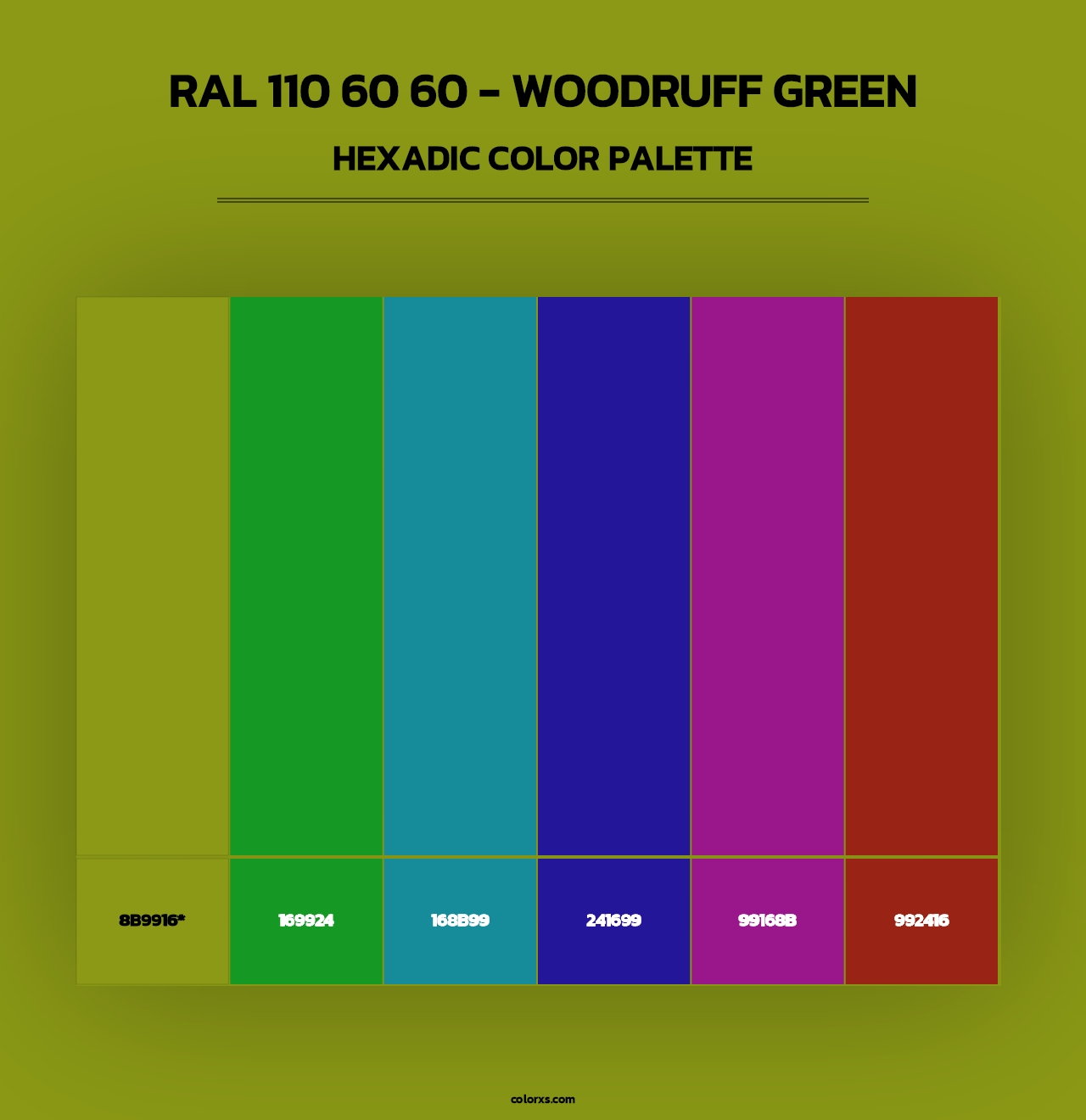 RAL 110 60 60 - Woodruff Green - Hexadic Color Palette